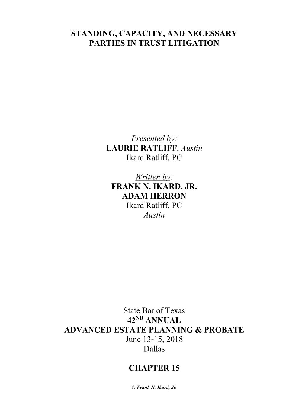 Standing, Capacity, and Necessary Parties in Trust Litigation