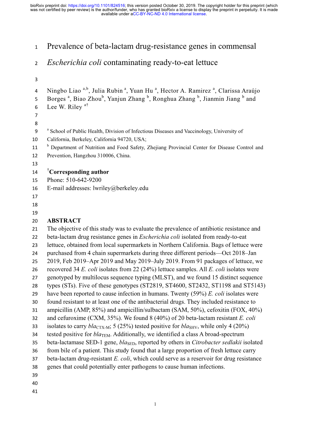 Prevalence of Beta-Lactam Drug-Resistance Genes in Commensal