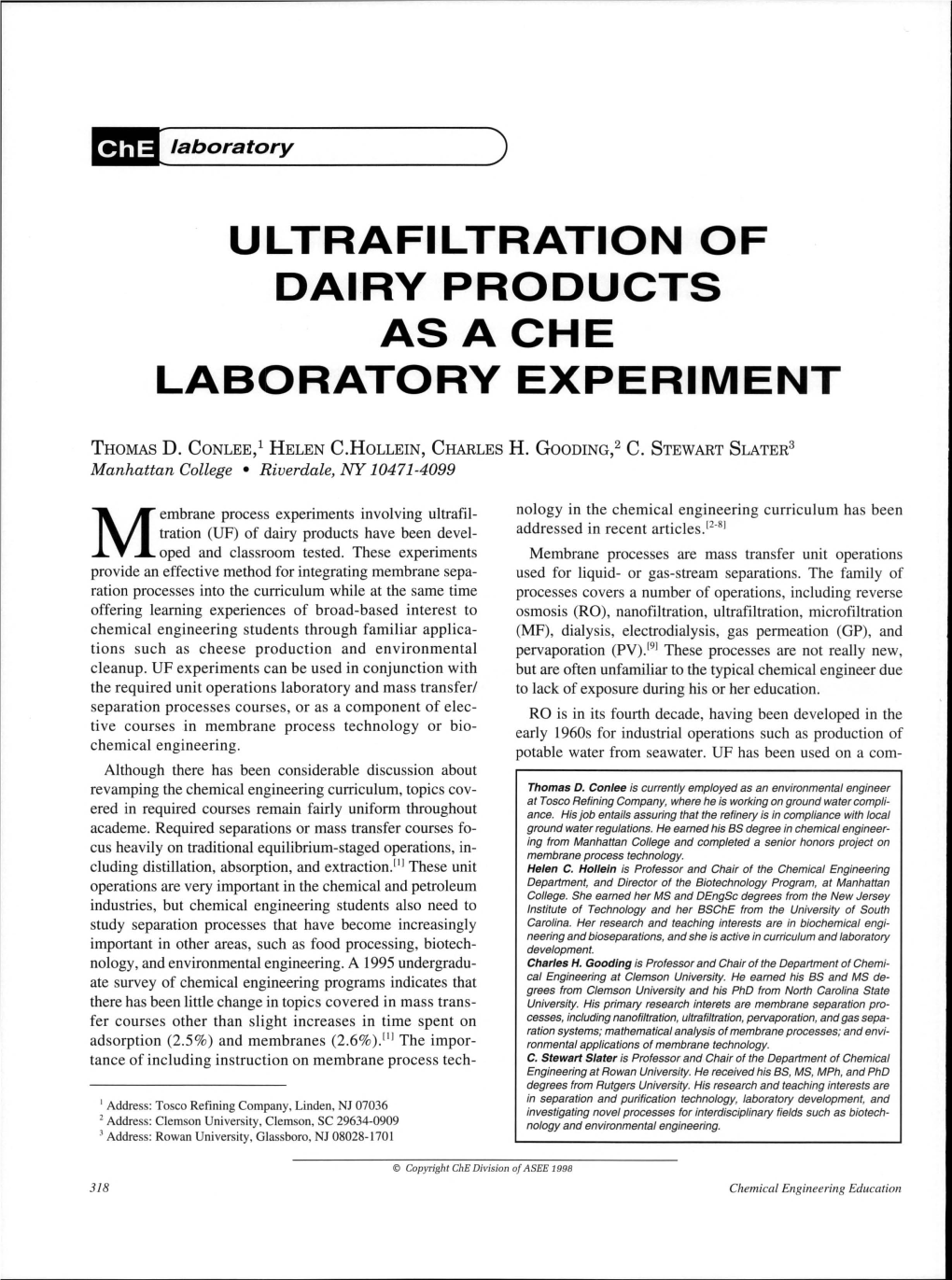 Ultrafiltration of Dairy Products As Ache Laboratory Experiment