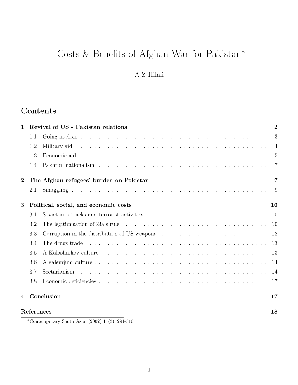 Costs Benefits of Afghan War for Pakistan