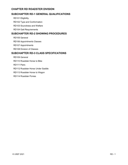 Chapter Rd Roadster Division Subchapter Rd-1 General Qualifications