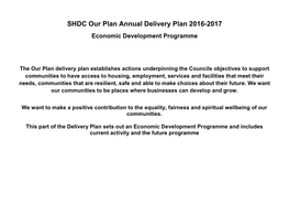 SHDC Our Plan Annual Delivery Plan 2016-2017 Economic Development Programme