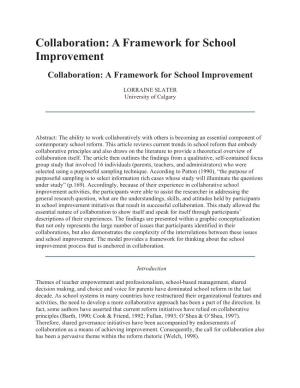 Collaboration: a Framework for School Improvement Collaboration: a Framework for School Improvement
