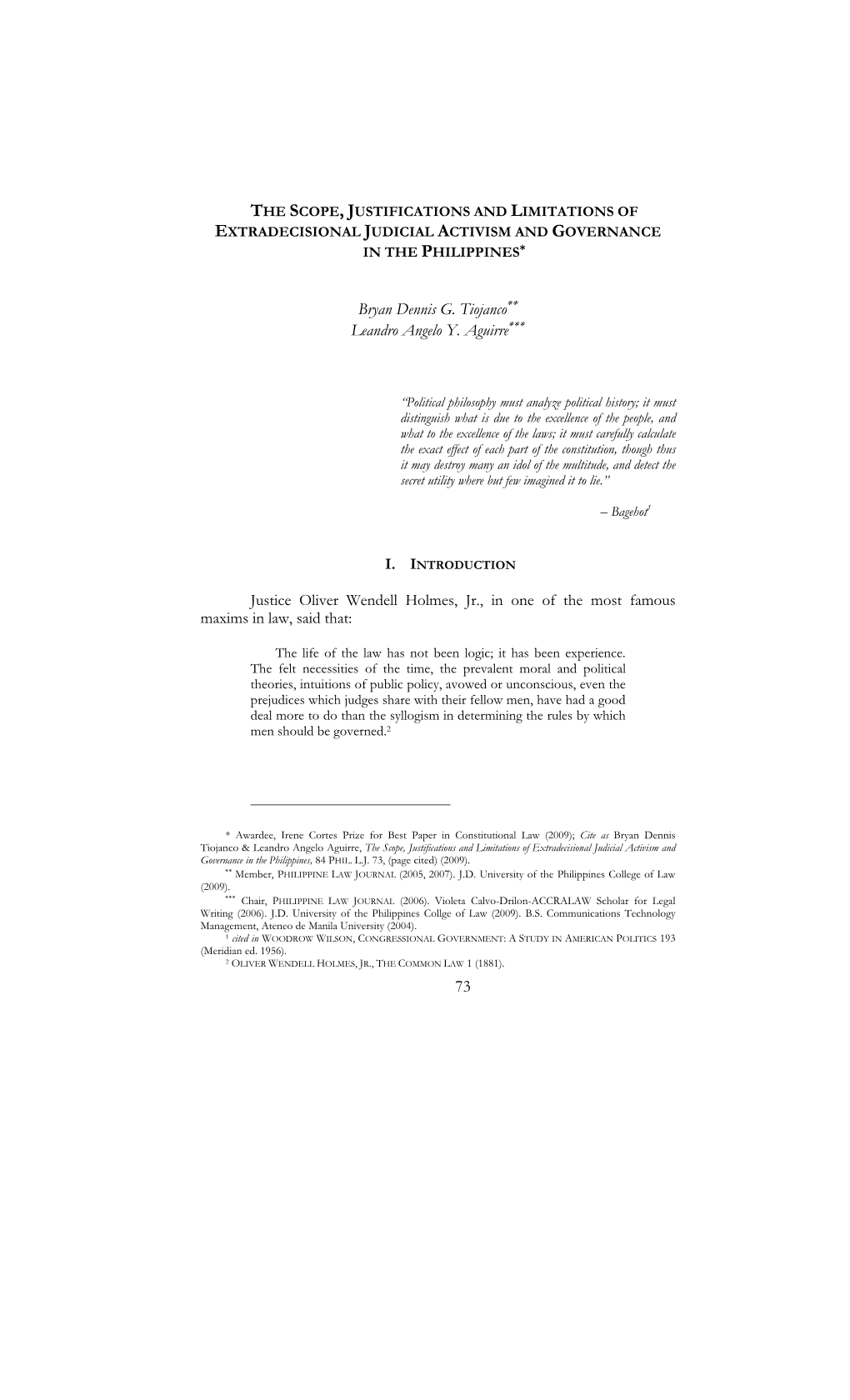 The Scope, Justifications and Limitations of Extradecisional Judicial Activism and Governance in the Philippines*