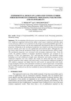 Experimental Design on Laminated Veneer Lumber Fiber Reinforced Composite: Processing Parameters and Its Durability