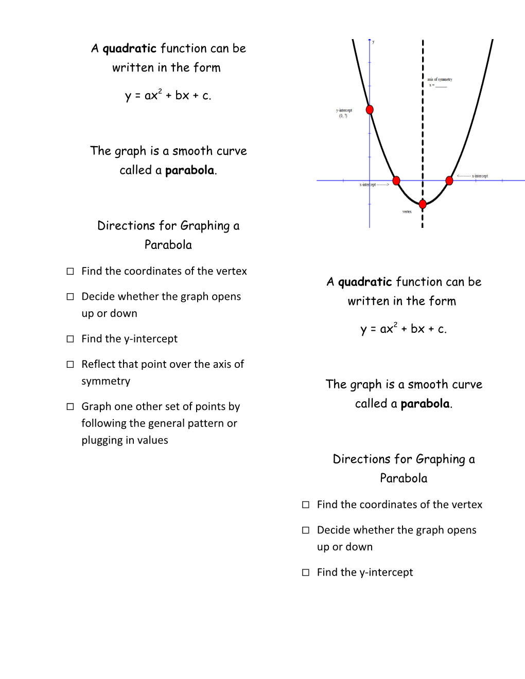 A Quadratic Function Can Be Written in the Form