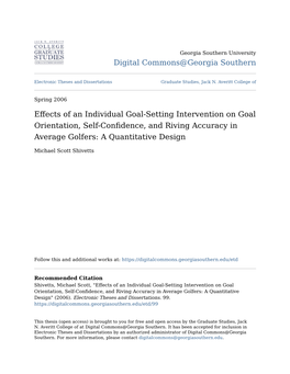 Effects of an Individual Goal-Setting Intervention on Goal Orientation, Self-Confidence, and Riving Accuracy in Average Golfers: a Quantitative Design