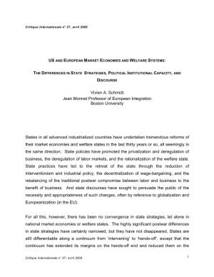 Us and European Market Economies and Welfare Systems : The