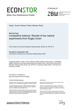 Competitive Balance: Results of Two Natural Experiments from Rugby Union