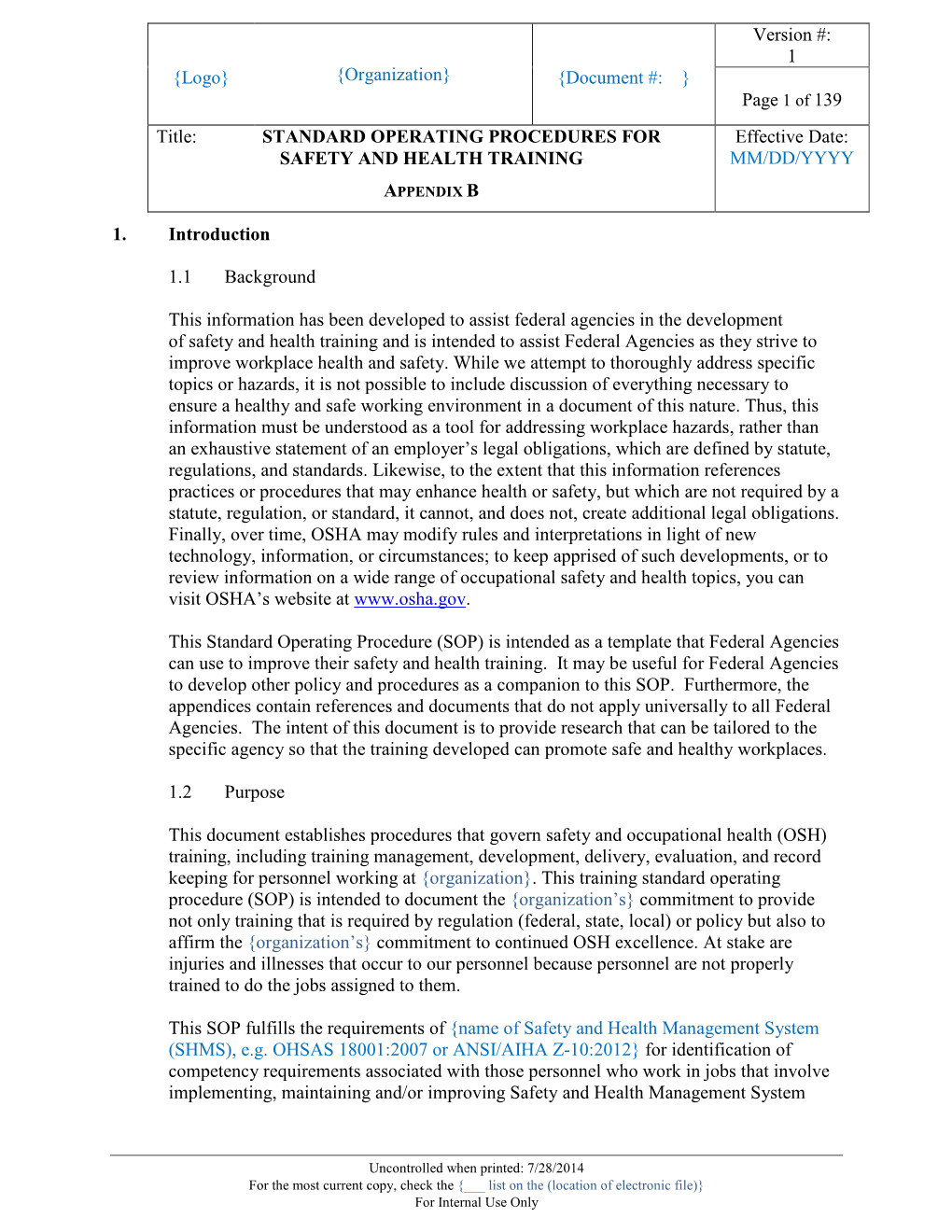 1 Page 1 of 139 Title: STANDARD OPERATING PROCEDURES FOR