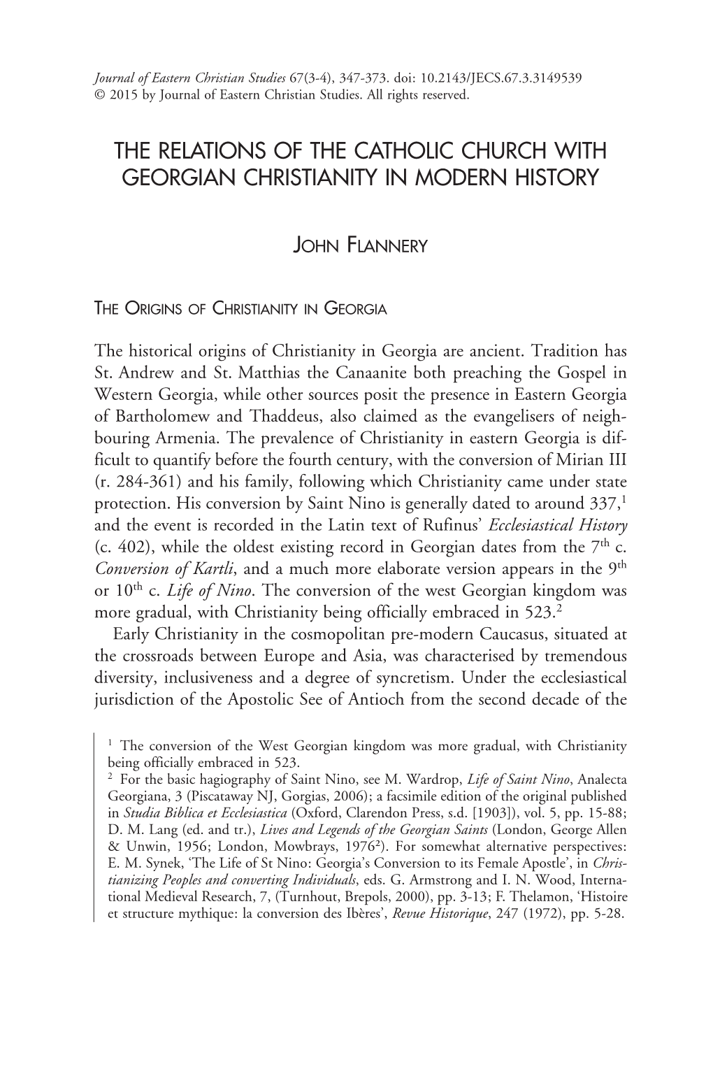 The Relations of the Catholic Church with Georgian Christianity in Modern History
