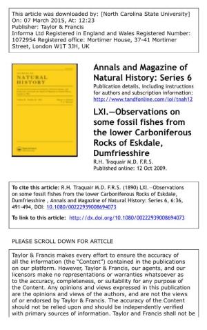 Annals and Magazine of Natural History: Series 6 LXI
