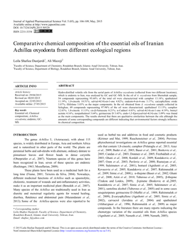 Comparative Chemical Composition of the Essential Oils of Iranian Achillea Oxyodonta from Different Ecological Regions