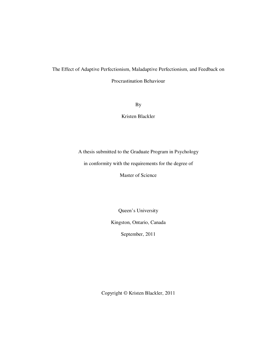 The Effect of Adaptive Perfectionism, Maladaptive Perfectionism, and Feedback On