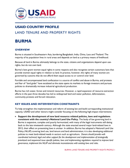 Usaid Country Profile Land Tenure and Property Rights