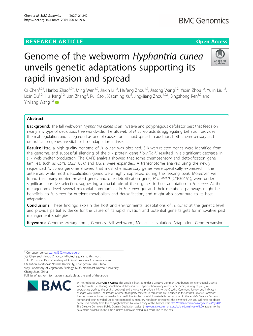 Genome of the Webworm Hyphantria Cunea Unveils Genetic Adaptations