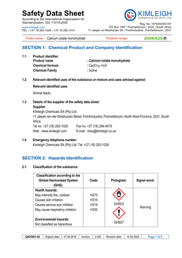 Safety Data Sheet According to the International Organization for Standardization, ISO 11014:2009 Reg