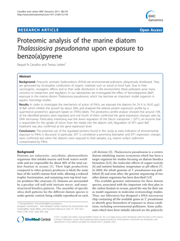 Proteomic Analysis of the Marine Diatom Thalassiosira Pseudonana Upon Exposure to Benzo(A)Pyrene Raquel N Carvalho and Teresa Lettieri*