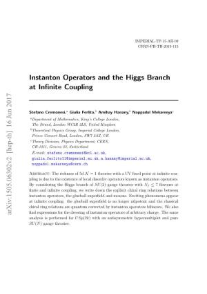 Instanton Operators and the Higgs Branch at Infinite Coupling Arxiv