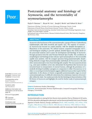Postcranial Anatomy and Histology of Seymouria, and the Terrestriality of Seymouriamorphs