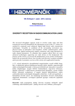 Diversity Reception in Radiocommunication Links