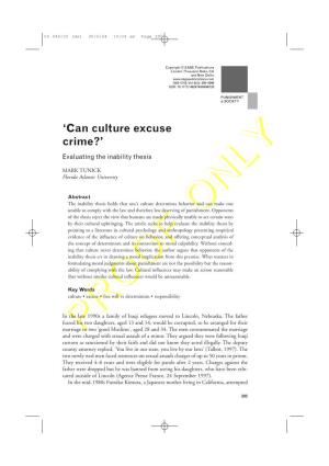 'Can Culture Excuse Crime?'