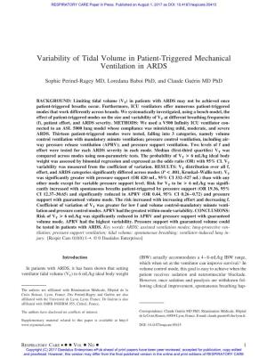 Variability of Tidal Volume in Patient-Triggered Mechanical Ventilation in ARDS