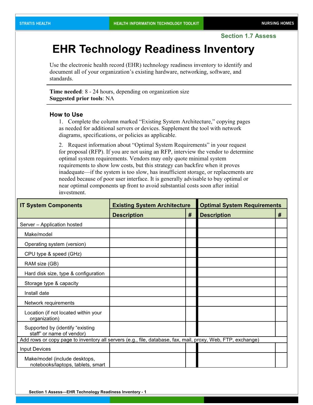 1 EHR Technology Readiness Inventory