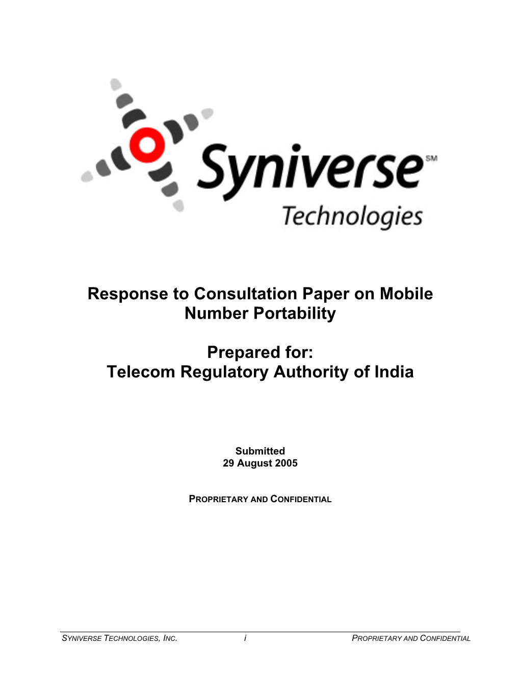 Response to Consultation Paper on Mobile Number Portability Prepared
