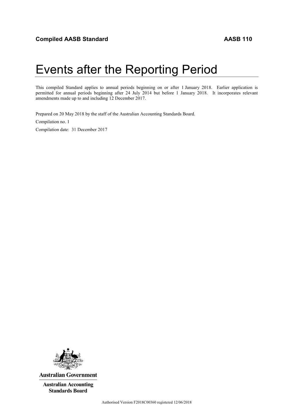 Aasb 110 Events After the Reporting Period