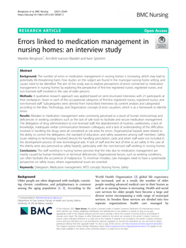 Errors Linked to Medication Management in Nursing Homes: an Interview Study Mariette Bengtsson*, Ann-Britt Ivarsson Ekedahl and Karin Sjöström