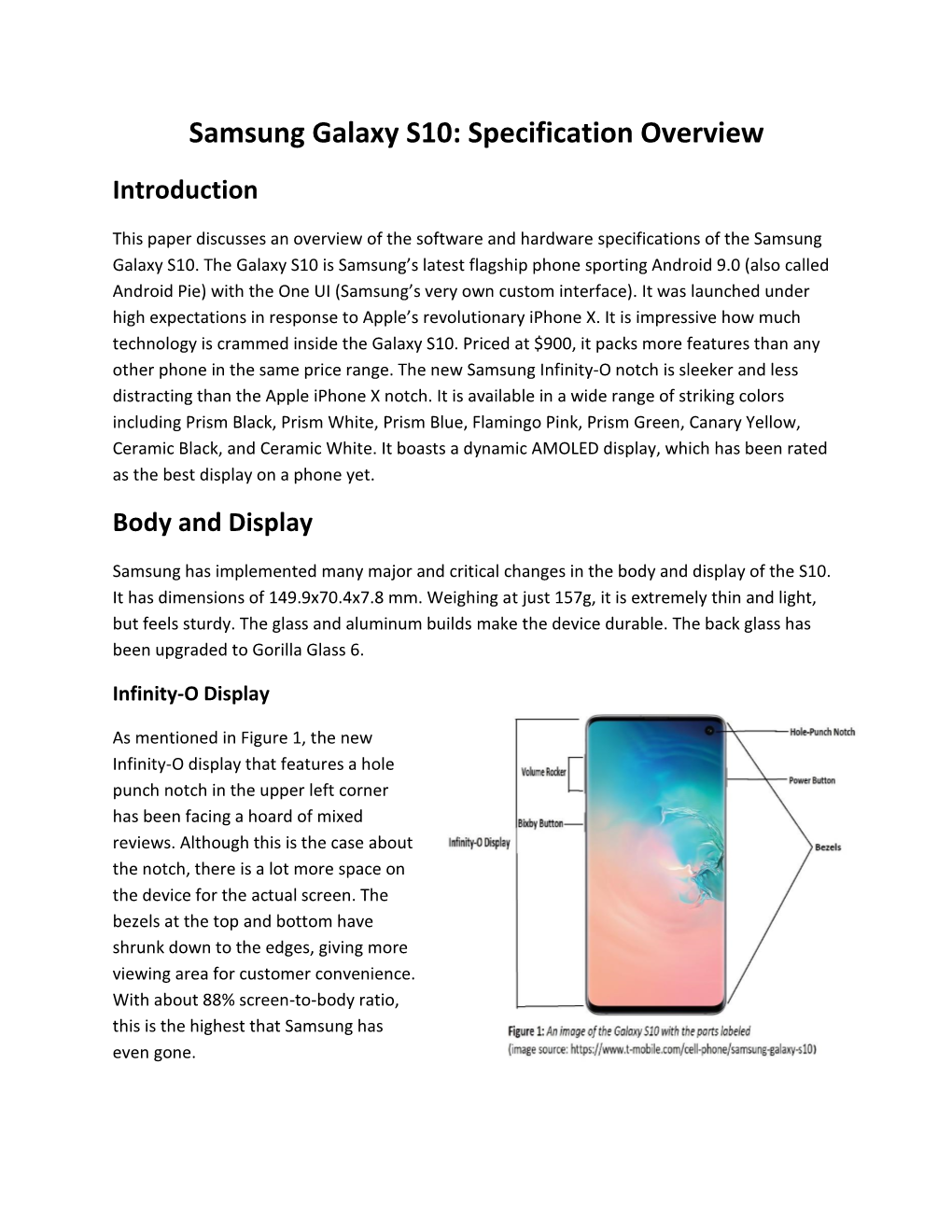 Samsung Galaxy S10: Specification Overview Introduction