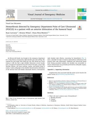 Hemarthrosis Detected by Emergency Department Point of Care Ultrasound