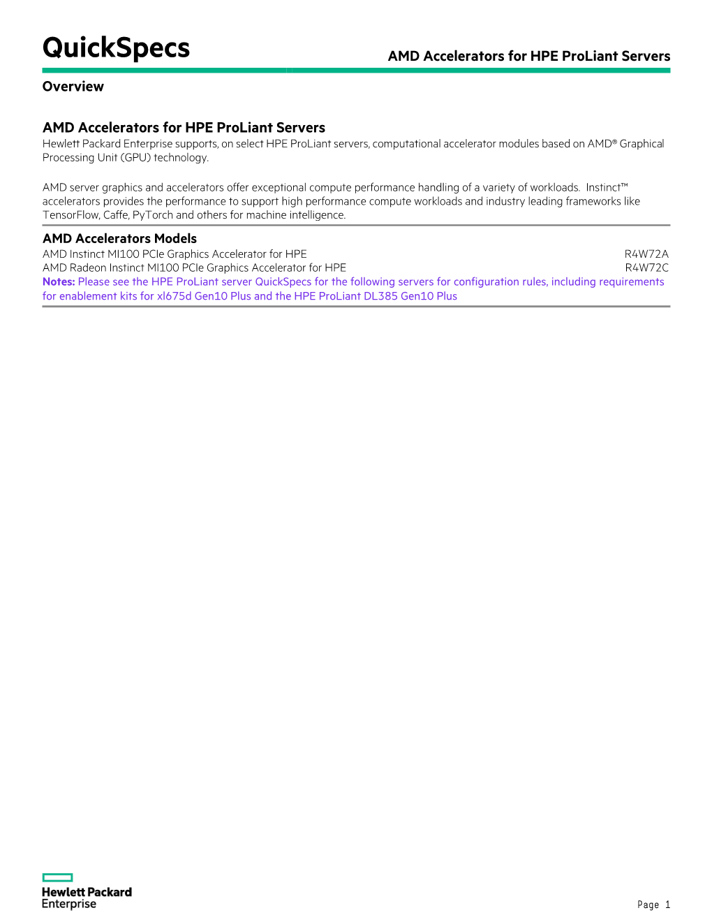 AMD Accelerators for HPE Proliant Servers Overview