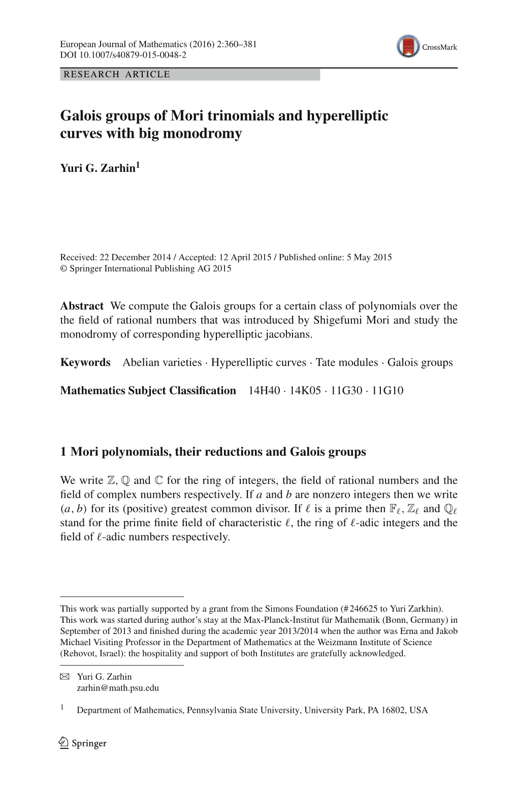 Galois Groups of Mori Trinomials and Hyperelliptic Curves with Big Monodromy