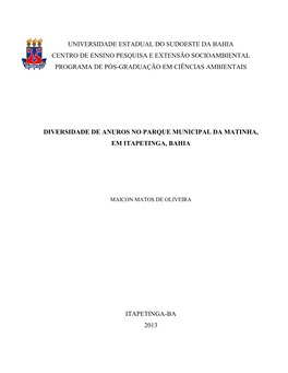 Universidade Estadual Do Sudoeste Da Bahia Centro De Ensino Pesquisa E Extensão Socioambiental Programa De Pós-Graduação Em Ciências Ambientais