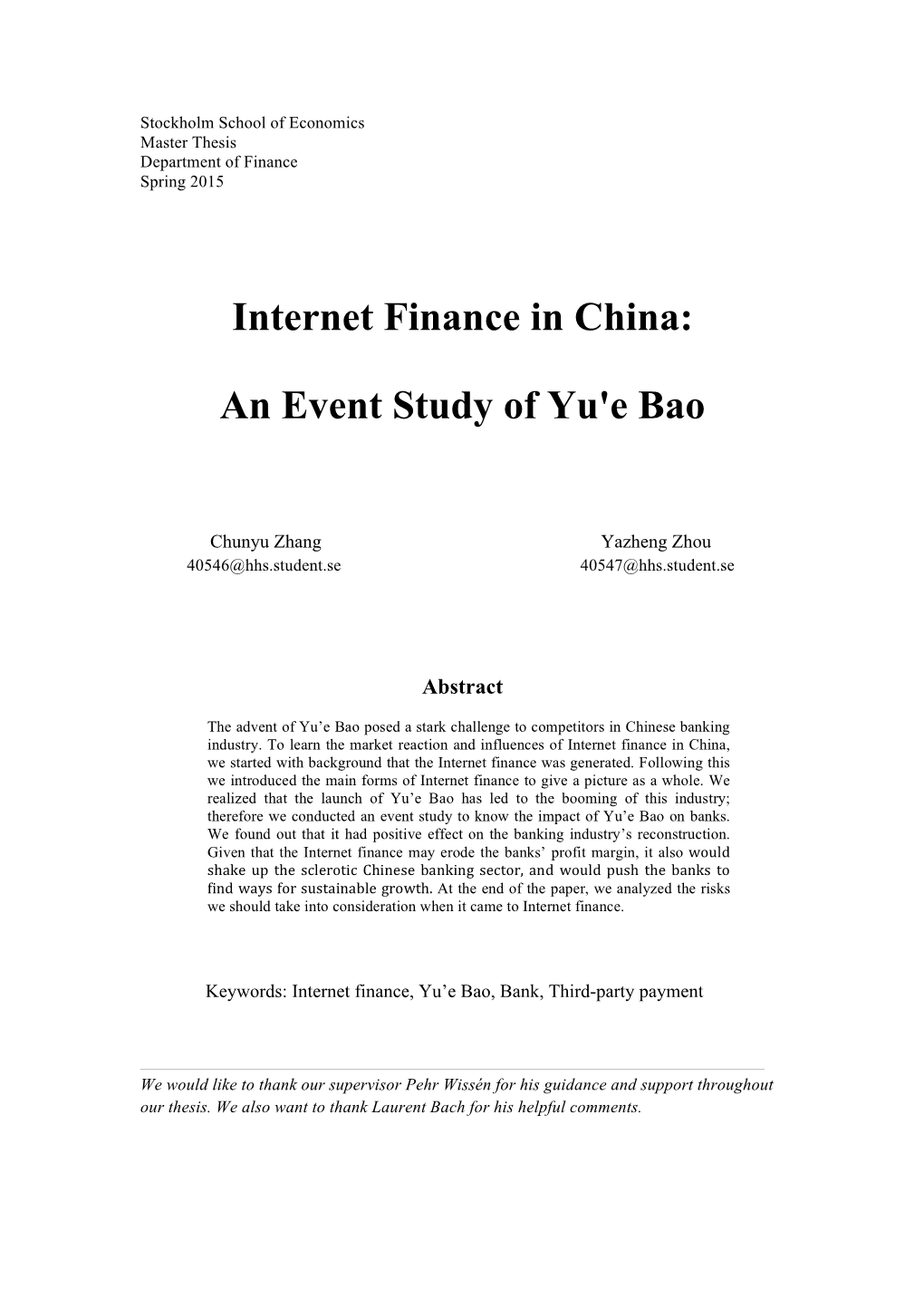 Internet Finance in China: an Event Study of Yu'e