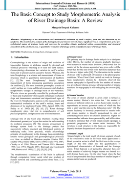 The Basic Concept to Study Morphometric Analysis of River Drainage Basin: a Review