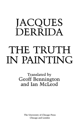 Jacques Derrida Thetruth in Painting
