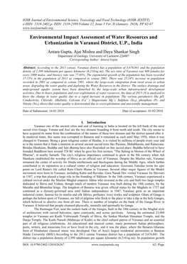 Environmental Impact Assessment of Water Resources and Urbanization in Varanasi District, U.P., India