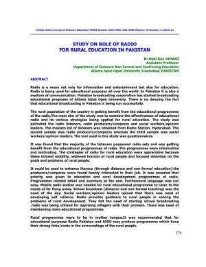 Study on Role of Radio for Rural Education in Pakistan
