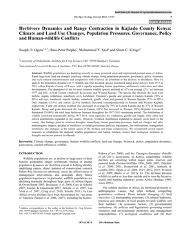 Herbivore Dynamics and Range Contraction in Kajiado County Kenya: Climate and Land Use Changes, Population Pressures, Governance, Policy and Human-Wildlife Conflicts