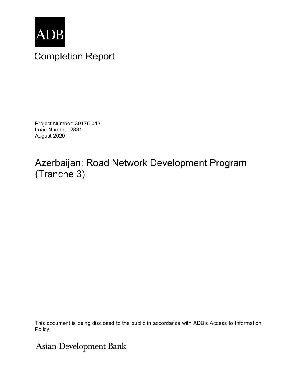 Completion Report Azerbaijan: Road Network Development Program