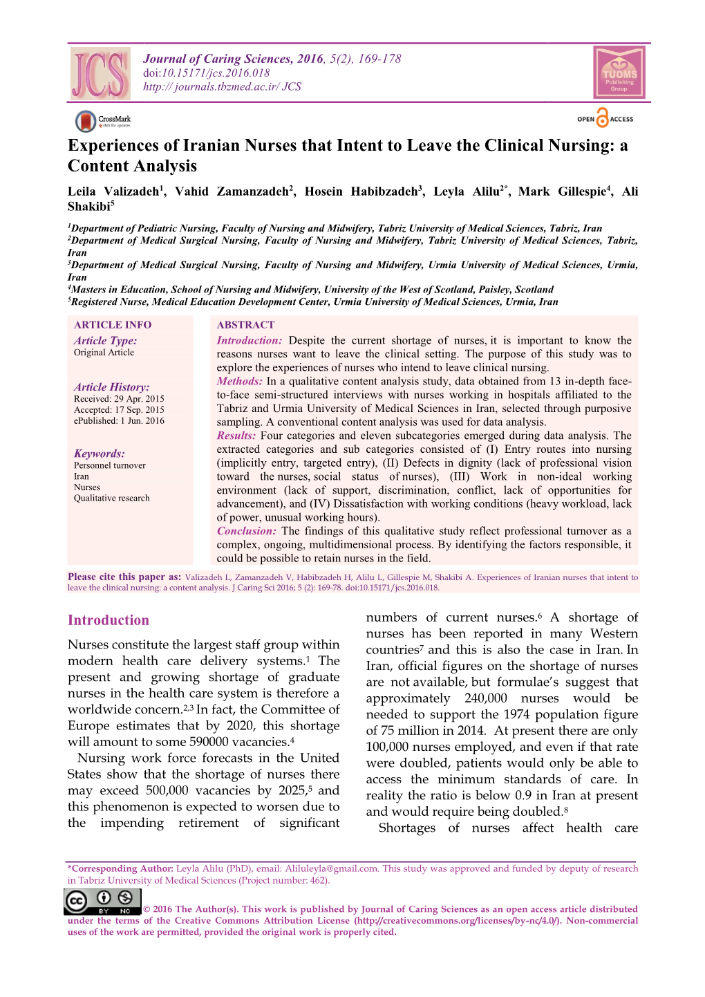 Experiences of Iranian Nurses That Intent to Leave the Clinical Nursing: a Content Analysis