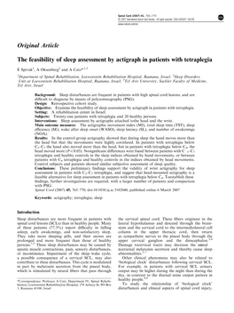 The Feasibility of Sleep Assessment by Actigraph in Patients with Tetraplegia