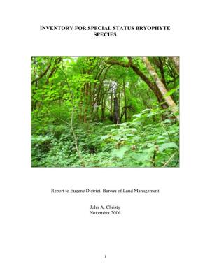 Inventory for Special Status Bryophyte Species