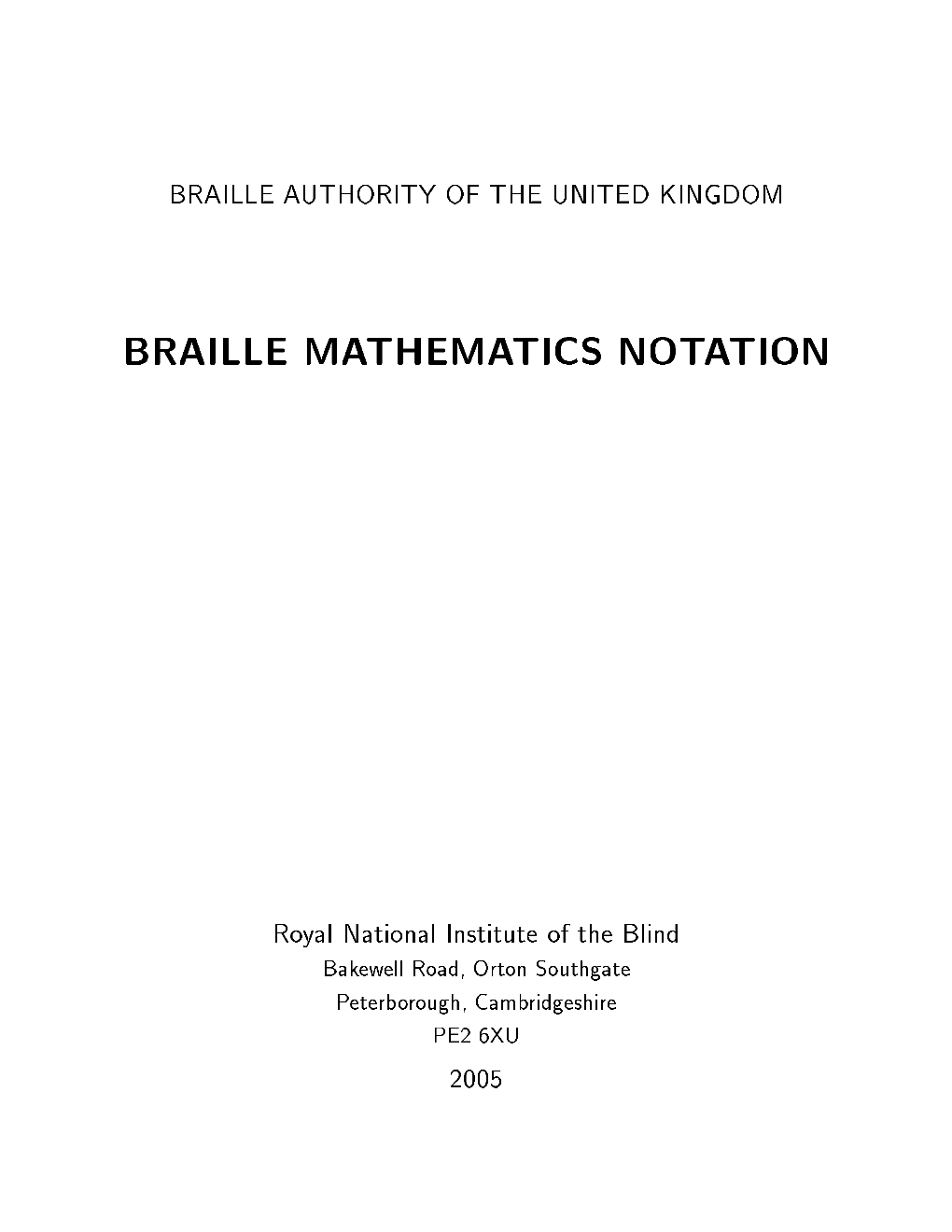 Braille Mathematics Notation