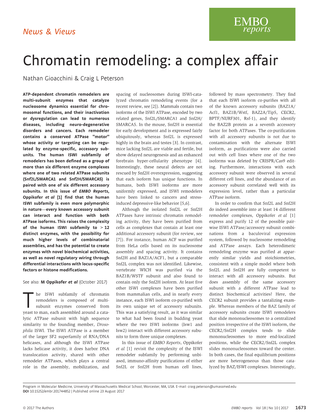 Chromatin Remodeling: a Complex Affair