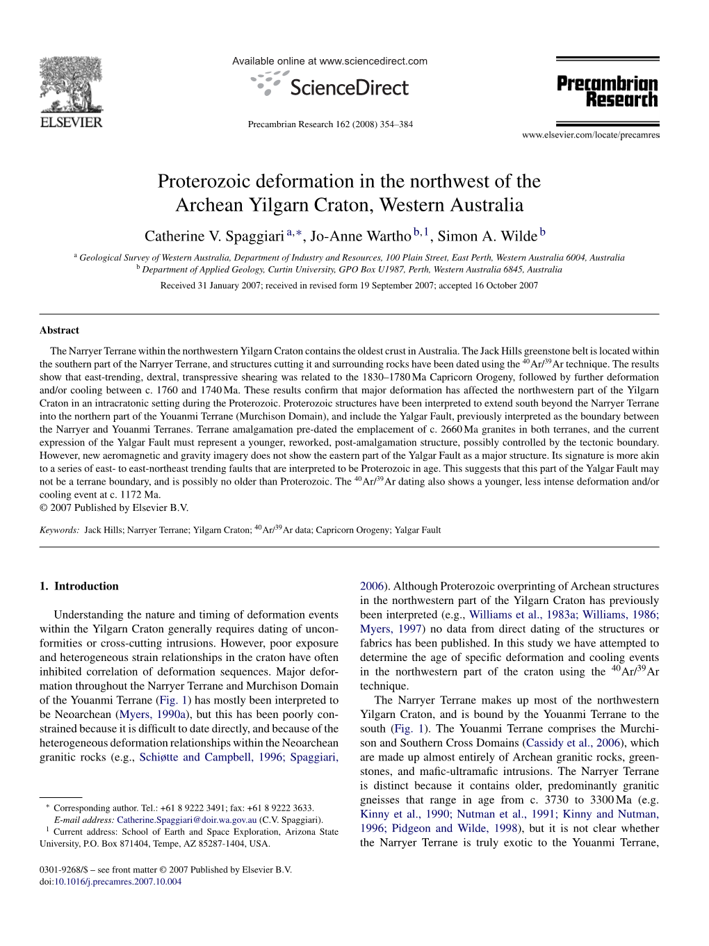 Proterozoic Deformation in the Northwest of the Archean Yilgarn Craton, Western Australia Catherine V