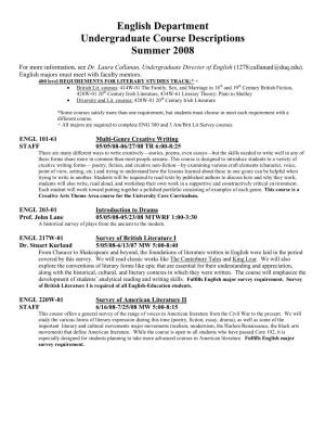 English Department Undergraduate Course Descriptions Summer 2008